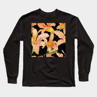 Tiger Lilies on Black Long Sleeve T-Shirt